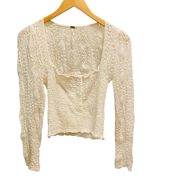 Free People NWOT Smocked Lace Confection Top / Evening Cream - Picture 8 of 14